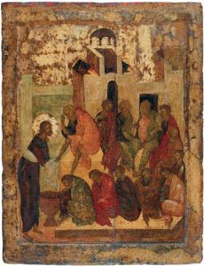 Original fra Treenighetsklosteret i Sergiev Posad, ca. 1425–1427. (Foto: www.icon-art.info)